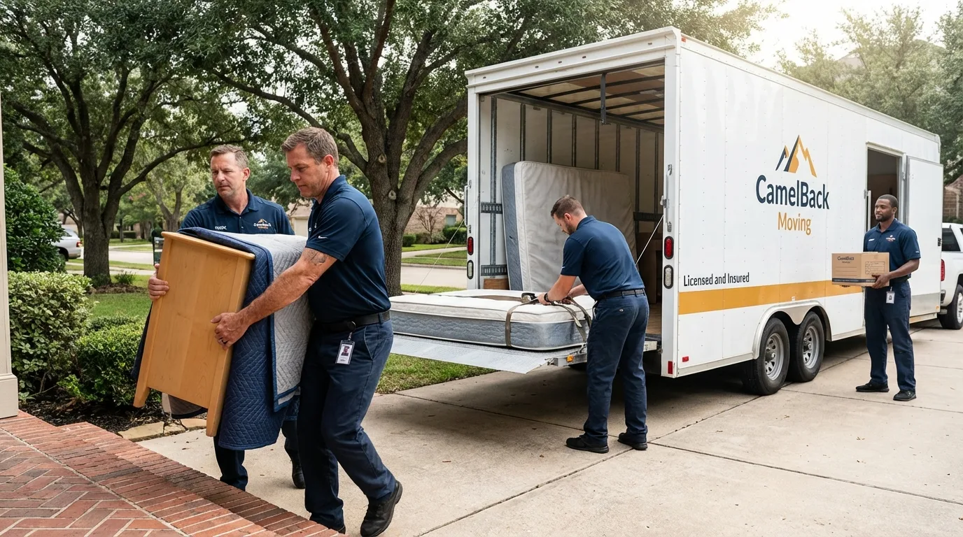 Crew loading residential truck for cross-state move from North Babylon, NY